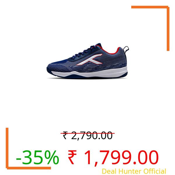 Hundred Blade Lite II Badminton Shoes (Non Marking) | Also Indoor Sports | Lightweight, Breathable & Durable | X-Cushion | Active Grip Sole (Navy/Red ; 10 UK)