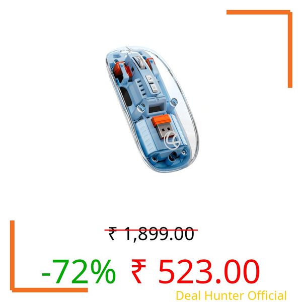 LAPCARE Trendy Plus Transparent Wireless and Bluetooth Rechargeable Mouse, USB Receiver,Desktop Lock Key & Copy-Paste Button, LED Battery Magic Silm for Office/PC/Mac/Laptop/Apple/ipad (Blue)