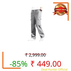 TAGAS Men Mid Rise Cotton Cargo Trouser || Relaxed Fit|| Multi Pocket Pants||MC-16 Light Grey, 30