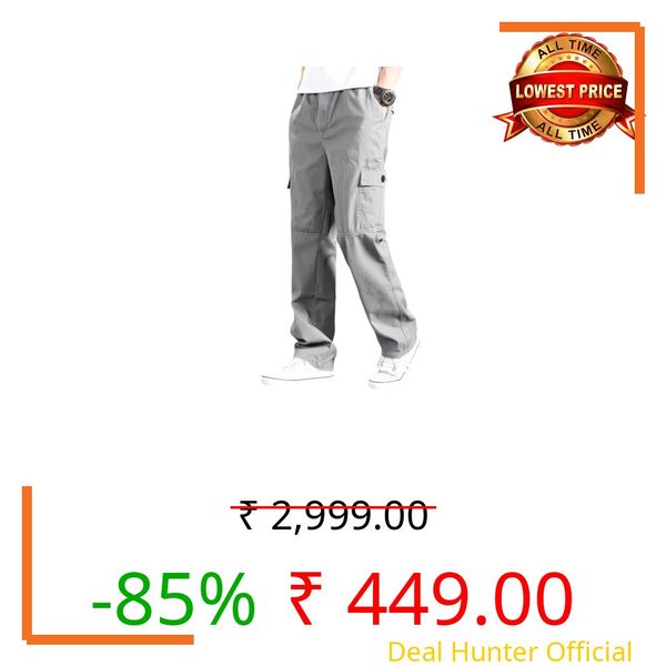 TAGAS Men Mid Rise Cotton Cargo Trouser || Relaxed Fit|| Multi Pocket Pants||MC-16 Light Grey, 30