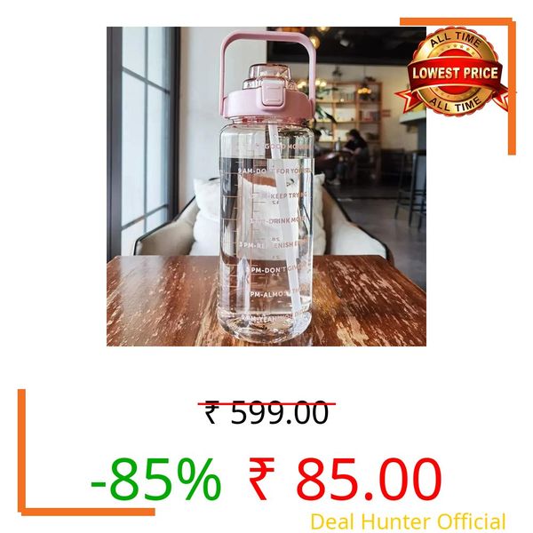 TORT Acrylonitrile Butadiene Styrene 2L Capacity Sipper Water Bottle For Adults With Motivational Time Marker & Leak Proof Non-Toxic Transparent For Office, Gym, School, Collage, Home (PINK)