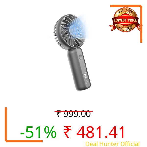 TEKCOOL Portable Mini Fan - Rechargeable Hand Fan with 3 Adjustable Speeds, 2000mAh Battery, Lightweight Design, Low Noise, and Easy Portability for Indoor and Outdoor Use (Grey)