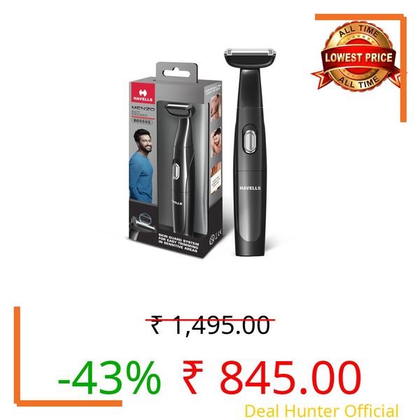 Havells Menzo Body Groomer| Wet & Dry Use| Battery Powered|Skin Guard for No Nicks & Cuts| For All Body Parts Including Senstive Areas| BG5555