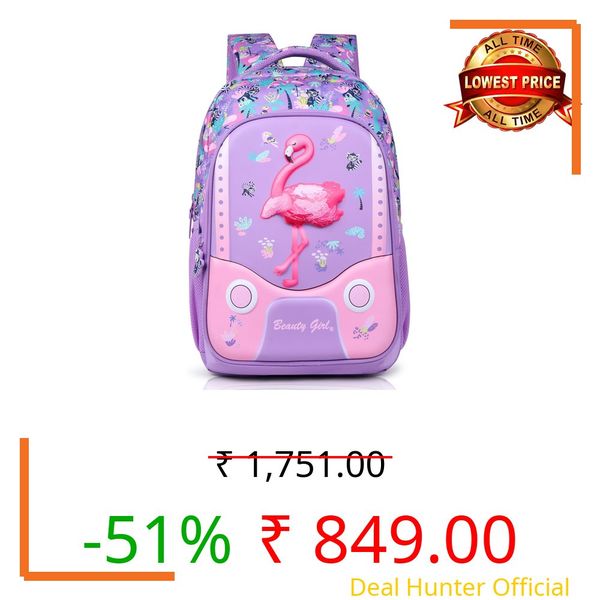 BEAUTY GIRLS BY HOTSHOT JUNGLE PACK_1634|3D DESIGN| SCHOOL BAG|TUTUION BAG|WATER RESISTANT|KIDS BAG|FOR GIRLS|30 LITERS SCHOOL BAG FOR GIRLS