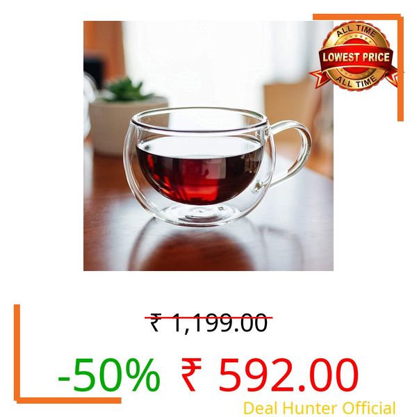 ANKUL Double Walled Insulated Glass Coffee Mugs Set of 2, Double Layer Tea Cups with Handle for Latte, Cappuccino, Espresso,Coffee Glass, Mocha Dishwasher & Microwave Safe (2, Lumi)