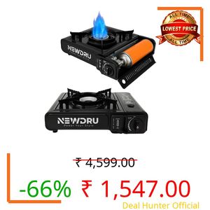 NEWDRU FlameGuard Pro Portable Butane Gas Camping Stove | Adjustable Flame, Overvoltage Protection | Lightweight & Durable for Outdoor Cooking (Without gas can) - Black