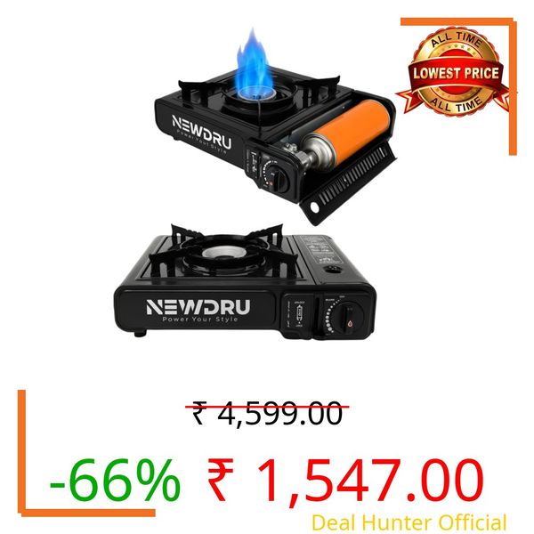 NEWDRU FlameGuard Pro Portable Butane Gas Camping Stove | Adjustable Flame, Overvoltage Protection | Lightweight & Durable for Outdoor Cooking (Without gas can) - Black