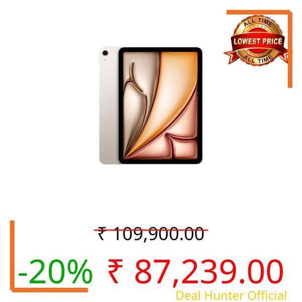 Apple iPad Air 11″ with M3 chip: Built for Apple Intelligence, Liquid Retina Display, 1TB, 12MP Front/Back Camera, Wi-Fi 6E, Touch ID, All-Day Battery Life — Starlight