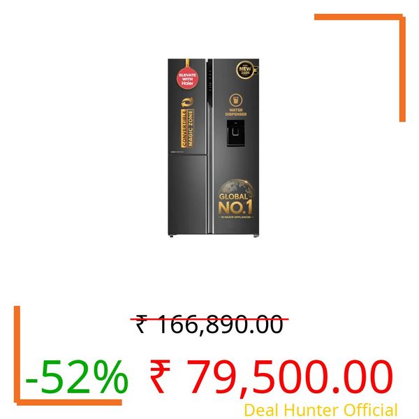 Haier 592 L 3 Star Frost Free Expert Inverter Smart Sense AI enabled 3-Door Side by Side Refrigerator (HRT-683WGKU1, Graphite Black, Magic Convertible, In-built Water Dispenser, 2026 Model)