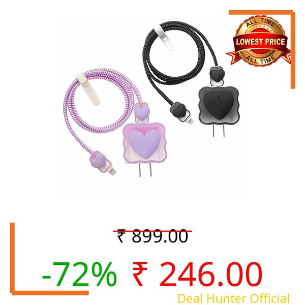 CERLINK Charger Cable Protector for Apple 18W 20W Chargers with Earphone Case Cover, 3D Cute iPhone Case Covers Compatible with Apple 18W/20W Chargers (Black,Purple Heart)