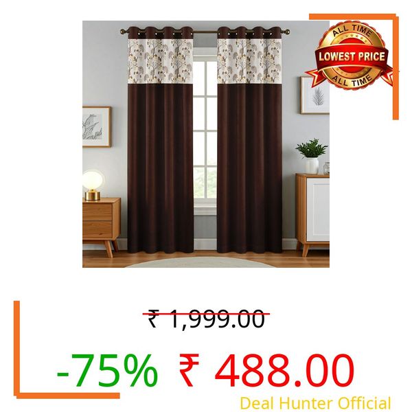 Jiyansh Decor Nexus Patch Floral Polyester Window Curtains 5 Feet Long Set of 2 | Grommet Room Darkening Drapes Curtains for Living Room Office & Home Decor (4 X 5 Feet) -Brown