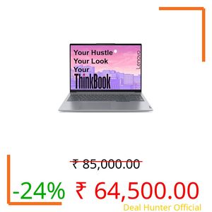 Lenovo ThinkBook 16 AMD Ryzen 5 7535HS (8GB RAM/512GB SSD/Win 11 Home/Office 2024/Backlit Keyboard/Fingerprint) 16" WUXGA IPS 300 Nits Thin & Light Laptop/1Y Warranty/Aluminium Top/1.7kg, 21MWA0BRIN