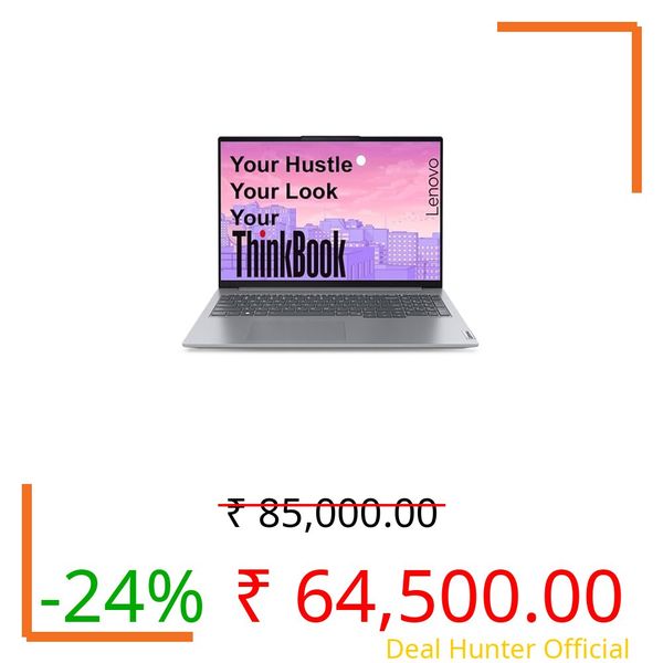 Lenovo ThinkBook 16 AMD Ryzen 5 7535HS (8GB RAM/512GB SSD/Win 11 Home/Office 2024/Backlit Keyboard/Fingerprint) 16" WUXGA IPS 300 Nits Thin & Light Laptop/1Y Warranty/Aluminium Top/1.7kg, 21MWA0BRIN