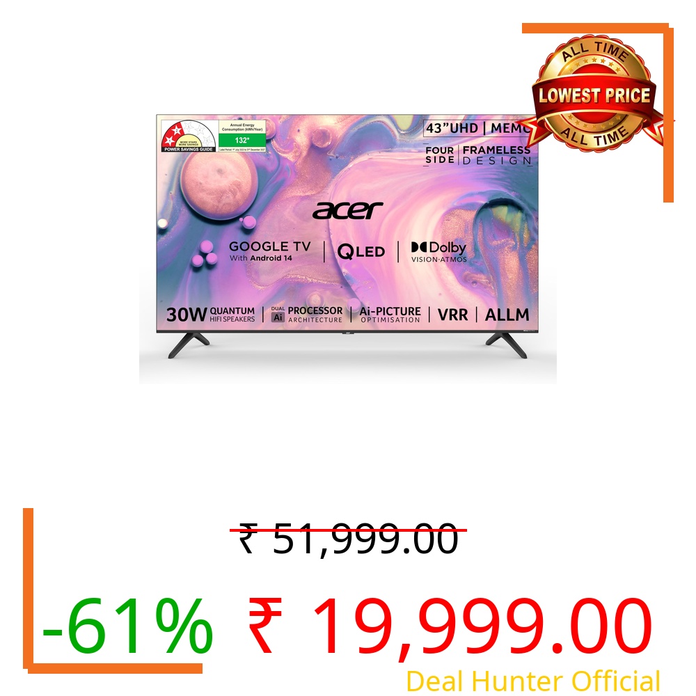 acer 109 cm (43 inches) V PRO Series 4K Ultra HD Smart QLED Google TV AR43QDQGR2851AD