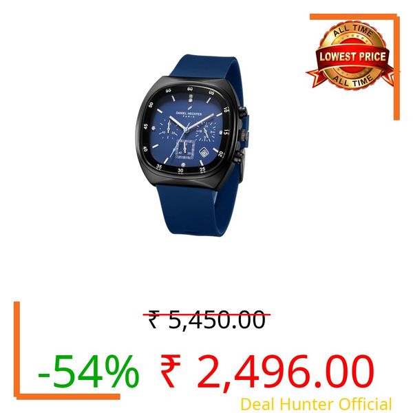 Daniel Hechter Paris Bercy Collection Modern Multi Functional Watch for Men with Square Dial and Silicon Band-DHM1001 (Blue)