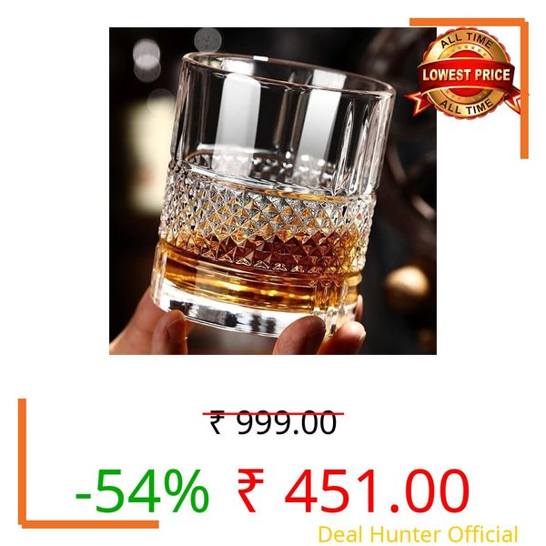 ANKUL Whiskey Glass, Set of 4, 300ML, Crystal Clear, Perfect for Scotch, Whisky, Bourbon, Liquor, Wine, Cocktail Drinks, Stylish Design (4, Crystal)