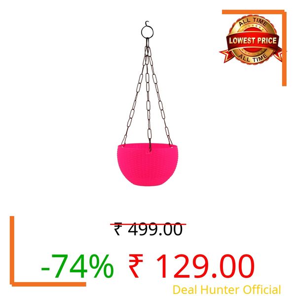 Giore Plastic Hanging Planters with Metal Chains Pink Flower Pot for Indoor & Outdoor Plants Durable Hanging Baskets for Home, Balcony, Garden & Patio Décor