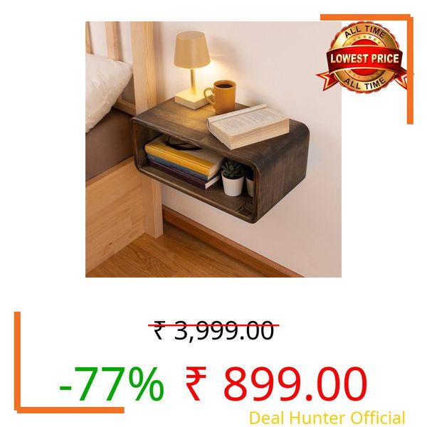 UHUD CRAFTS Floating Wooden Bedside Shelf, Wall Mounted Nightstand, Bedside Table, Nightstand Shelf, Handmade, Floating Wooden Wall Shelf for Storage, 2- Tier Solid Wood Shelf - Dark Burnt