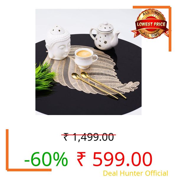 Glory Care Placemat | Placemat for Dining Room | Designer Table Mat Set | Placemats for Kitchen Table | Side Table Placemats | Leaf Shape Place mat | 8 Piece Set | Golden