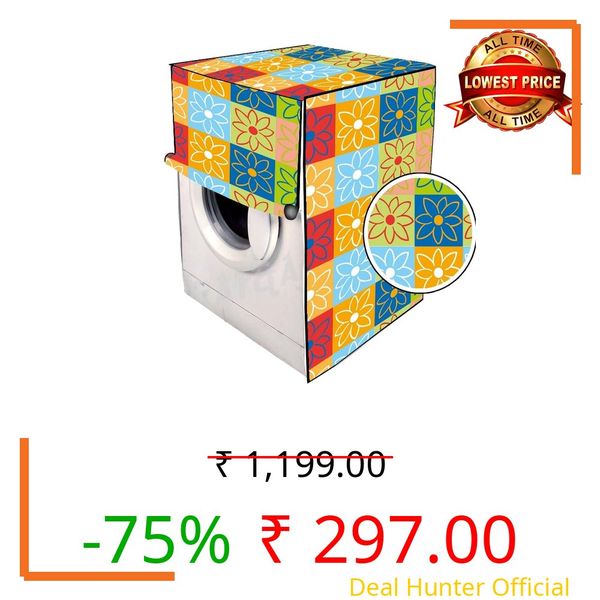 MAHAL CREATION PVC Front Load Washing Machine Cover Compatible for Lg 8 KG (FHV1408ZWB) Multi Flower.