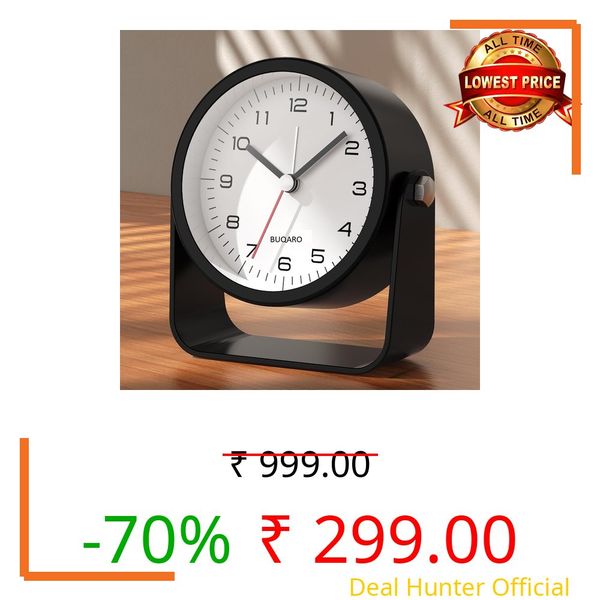 BUQARO 3.5 Inch Small Metal Analog Alarm Clocks, Battery Operated Desk Clock, Cute Table Clock with Adjustable Angle for Students Travel, Bedside, Bedroom, Kids, Living Room Decor (F-Black)
