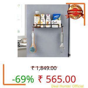 The Better Home Magnetic Refrigerator Shelf with Hooks | Kitchen Storage Rack | Multipurpose Single Layer Organizer Rack for Home | Iron Craft Carbon Steel | Black