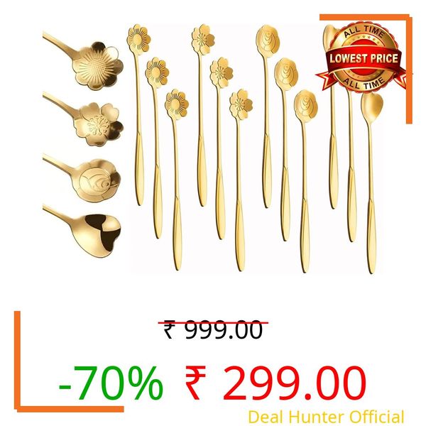 CETLO Stainless Steel Dessert Spoon Set | Elegant & Durable Table Spoon Set for Dining, Kitchen & Serving | Cutlery for Home, Restaurant & Hotel Use चम्मच सेट, कटलरी (12 pcs, Golden)