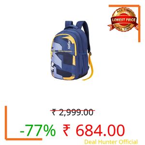 Safari Rove 37L School Bag for Boys and Girls, Casual 3 Compartment School Backpack, Printed Backpack Bag with Armor Base & Bottle Holder, Travel Bag for Men and Women, Color- Graphite Blue