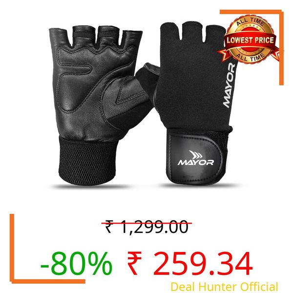 Mayor Force Leather Gym Gloves, Weight Lifting Gloves with Wrist Support, Gym & Fitness Gloves (Black, Free Size)