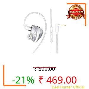 QKZ Hi6T In-Ear Monitor Wired Earphone with Mic, 11mm Dynamic Driver, Large Moving Coil, Ergonomic In-Ear Fit, Deep Bass, L-Shaped 3.5mm Plug, Tangle-Free Cable, Perfect for Music & Gaming
