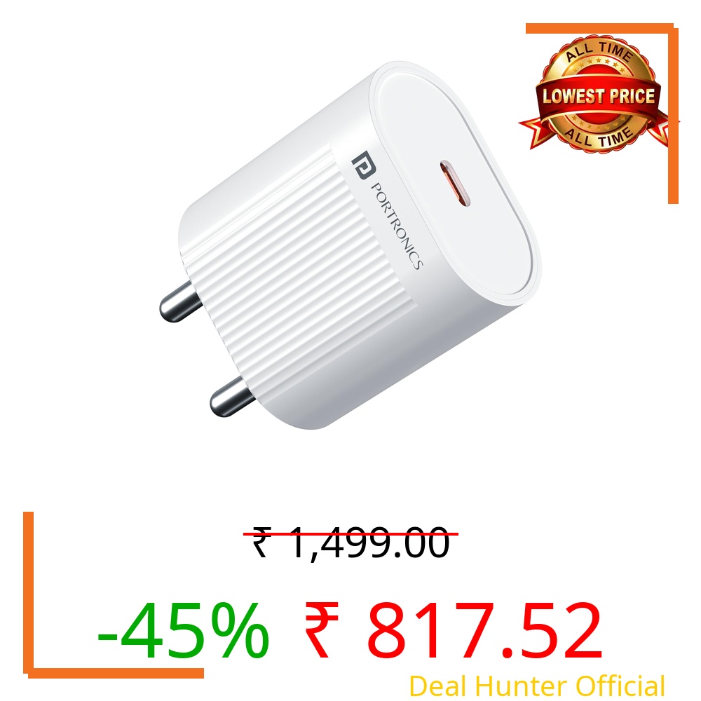 Portronics 45W Adapto 45A Type C Super Fast Charging Adaptor, Best for iPhone,Samsung Galaxy S24/S23/S22/S21/S20 (Ultra/Plus/Fe), Note(All Series), Z Fold/Flip/S/A/F/M Series,Nothing (White)