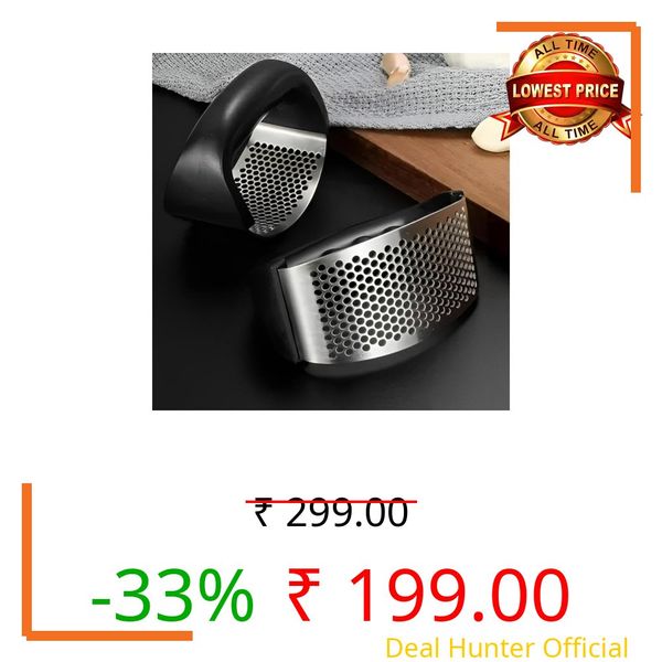 BLLUEX Stainless Steel Garlic Crusher & Ginger Crusher | Manual Garlic Press with Ergonomic Handle (Black)