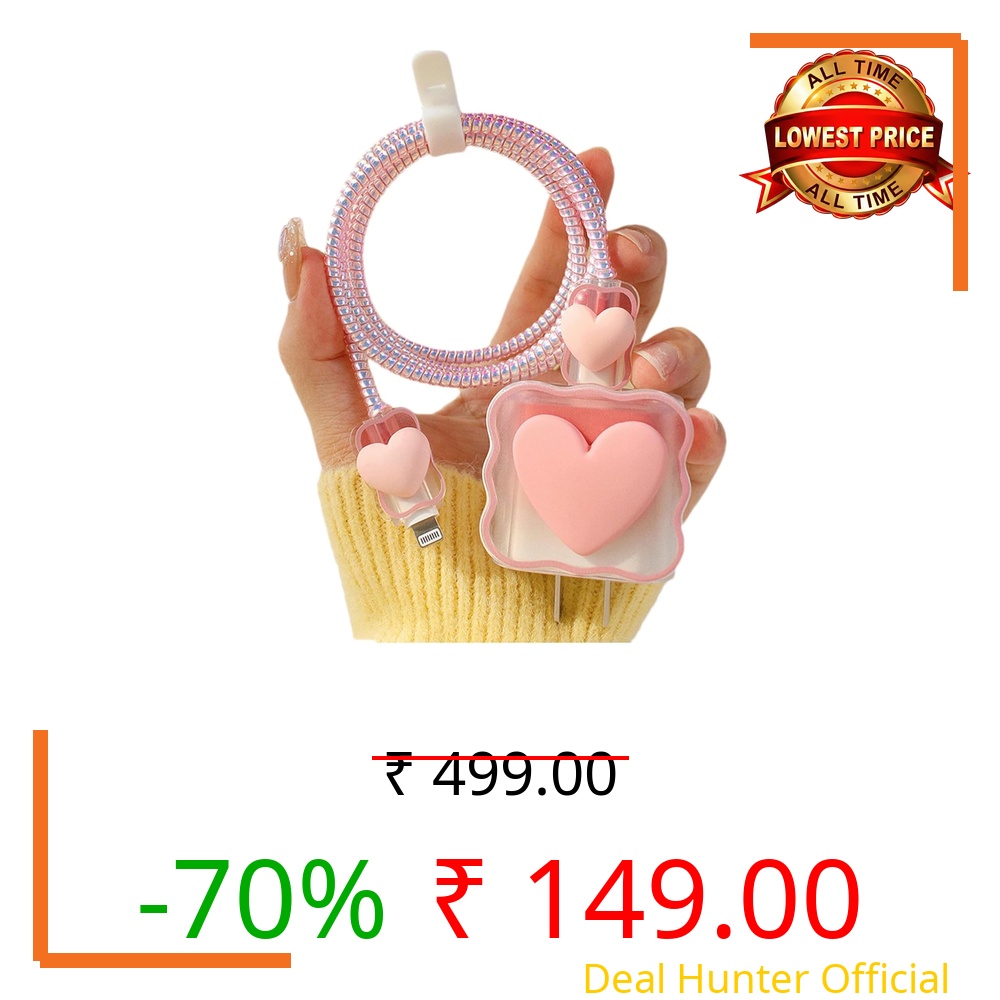 Like Star® Charger Protection Cover 4 in 1, Compatible for iPhone Charger only 18W & 20W, Spiral Cable Protector for Charging Cable, Charger Protector with 3D Design