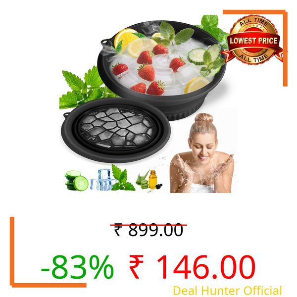 Amoner U Silicone Collapsible Face Bowl with Built-In Ice Tray, Modern Style, Black, Round, Dishwasher Safe, For Face Bath, Soaking, Washing