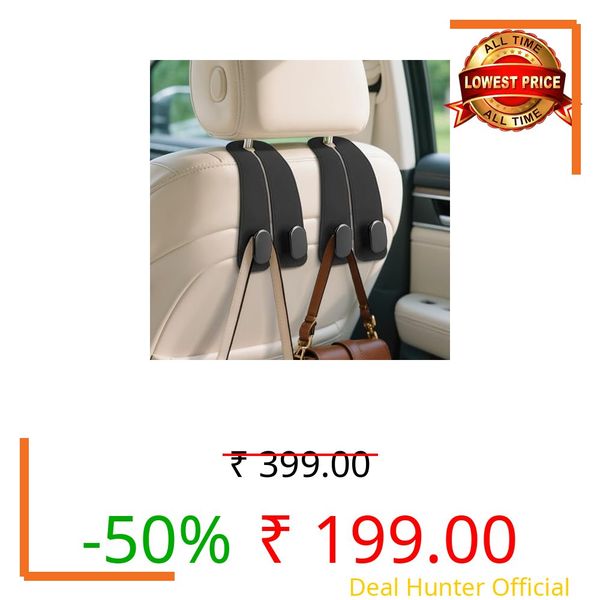Fitnice Car Seat Headrest Hooks - 2 Pack Leather Car Purse Hook, Car Purse Bag Holder Car Hanger with Double Metal Hooks for Handbags, Grocery Bags, Bottles, Phones