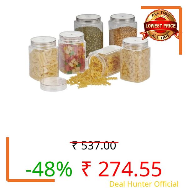 Steelo Varg Plastic Kitchen Jar Container Set Kitchen Organiser Air Tight Jar Container Set Fridge Safe US FDA Approved PET Food Grade Heavy Duty Material, BPA Free (250ML, Pack Of 6 Pcs),Clear