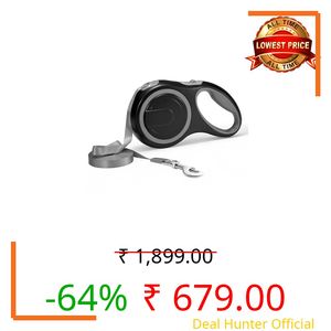 Amazon Basics Retractable Dog Leash | 5 Meter | for Large Dogs Up to 50 Kg | Heavy Duty Leash for Pets | Strong Nylon Tape, Anti-Slip Handle, Built in Spring, One-Click Brake Pause | Grey