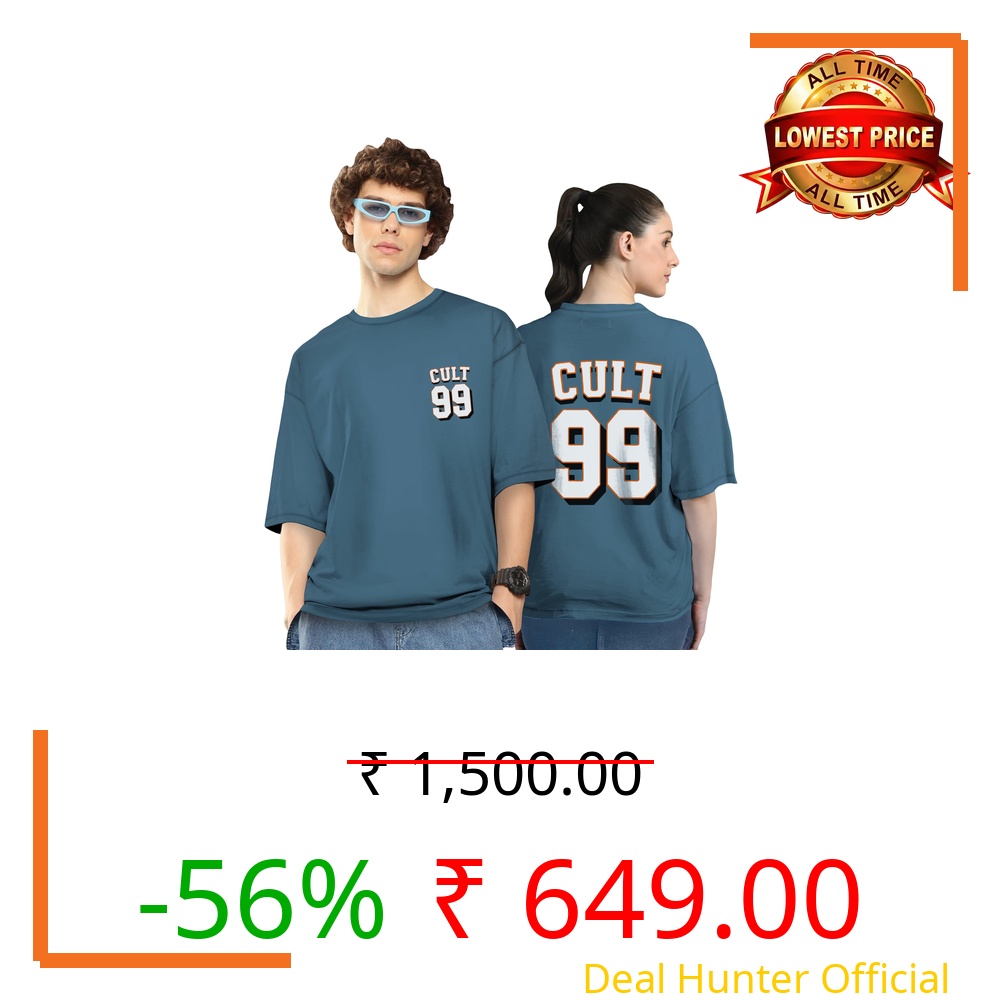 Twinny Zone Couple T-Shirts Cotton | Oversized Tshirt for Men Women Love (Set of 2 | Regular Fit | OSHSBlue_Cult99)