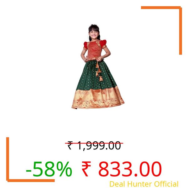 White Button Girl's pattu pavadai readymade Lehenga choli for girls dress
