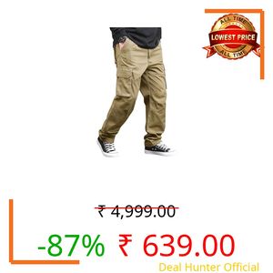 Lymio Cargo for Men | Cotton Cargo Pant | Drawstring Waist Pant (Also Available in Plus Sizes) (48-Khakhi-3XL)