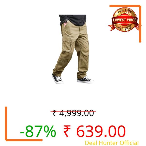 Lymio Cargo for Men | Cotton Cargo Pant | Drawstring Waist Pant (Also Available in Plus Sizes) (48-Khakhi-3XL)