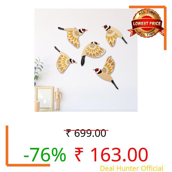 eCraftIndia Set of 5 Flying Sparrow Bird Decorative Wooden Wall Hanging Decor | Home Decor Items | Wall Hanging for Living Room Bedroom Home Decoration | Wall Decor Gift for Housewarming Birthday