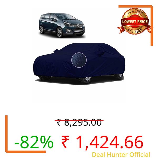 Sulfar 100% Waterproof Car Body Cover Compatible with Mirror for Mahindra Marazzo (Triple Stitched, Full Bottom Elastic, Blue-TB)