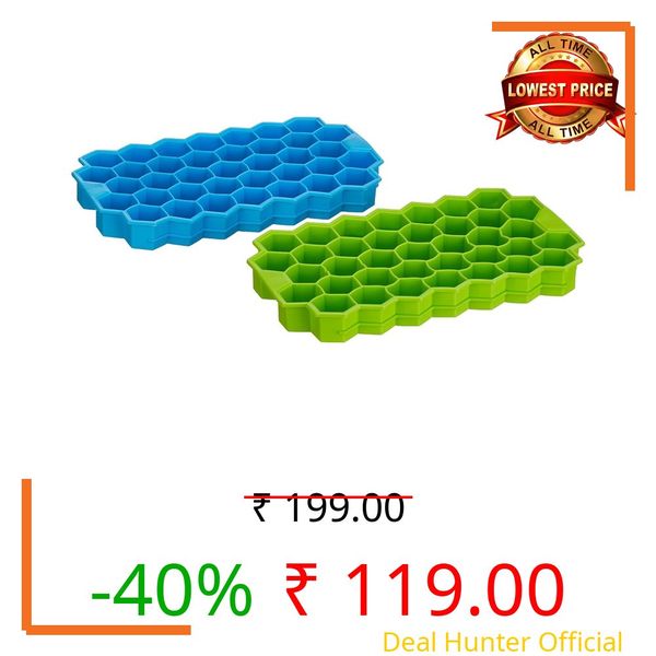 Pack of 2 Flexible Silicone Shape Honeycomb 37 Cavity Ice Cube Mould Tray for Freezer, Chocolate Cake Maker, Ice Trays for Chilled Drinks, Reusable Color May Vary