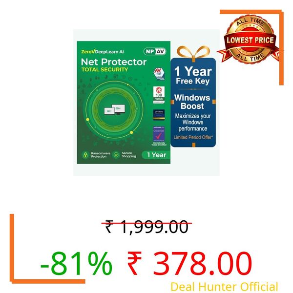 Net Protector Antivirus - Total Security 2026 | Windows PC/Laptop |1 PC -1 Year with ZeroVDeepLearn Ai | + 1 Year Windows Boost for PC/Laptop (Email Delivery in 1 Hour - No CD)
