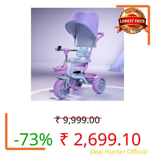 Lifelong Kids Parental Control Tricycle with Canopy,Harness,EVA Wheels, Bell & Storage Basket|Baby Trike|Age Group 1 Years to 4 Years Carrying Capacity Upto 25 kg (Pink/Lavender)