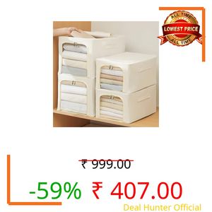 Yellow Weaves 1 Pc Clothes Organizer for Wardrobe, Foldable, Stackable, Space Saver Closet Basket, Cupboard Almirah Organizer, Storage Box for Clothes (Ivory, Regular)