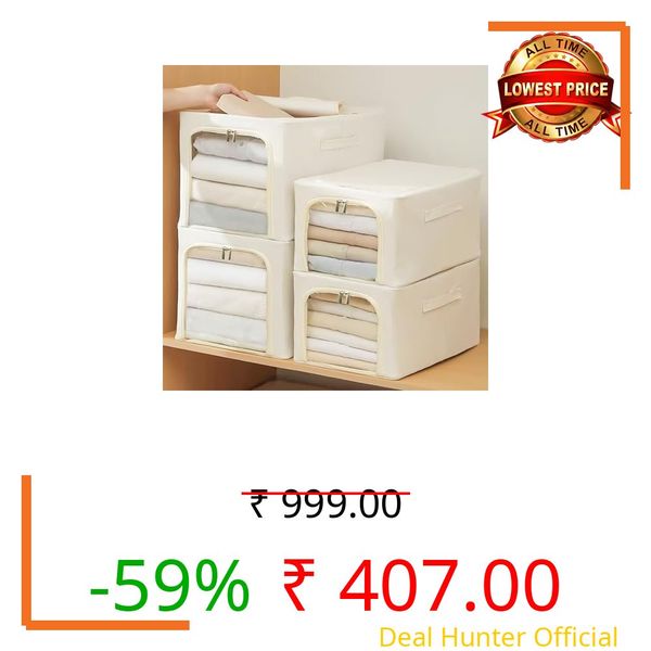 Yellow Weaves 1 Pc Clothes Organizer for Wardrobe, Foldable, Stackable, Space Saver Closet Basket, Cupboard Almirah Organizer, Storage Box for Clothes (Ivory, Regular)