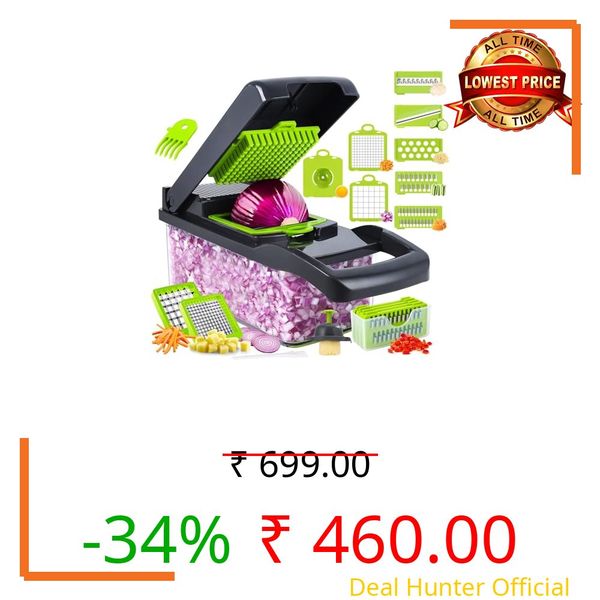 Vegetable Chopper,15-in-1 Multifunctional veggie chopper,Slicer, Dicer & Cutter for Kitchen–Food Processor with Container for Onion, Tomato,Potato, Fruits–Easy Clean & Storage (7 Blade)