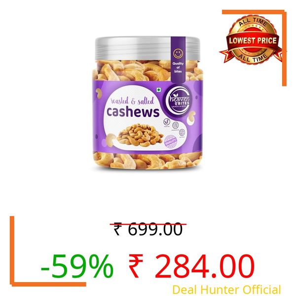 Heaven Bites Premium Roasted and Salted Cashews 200GM |AAA+ SIZE (W240 ) Grade Whole Kaju Dry Fruits Rich in Protein Fibre | Healthy Snacks | 100% Natural Cashew Nuts | Festive Snacking | Magnesium and Phosphorus | Crunchy & Delicious